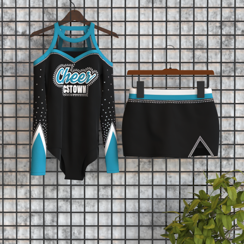 long sleeve blue female cheerleader costume black 0