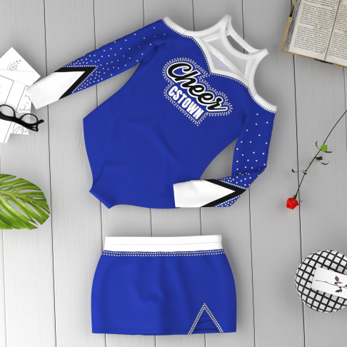 long sleeve blue female cheerleader costume blue 1