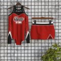 long sleeve blue female cheerleader costume red