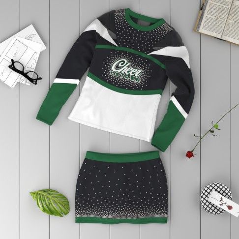 purple cheerleader costume women's two piece with sleeves green 1