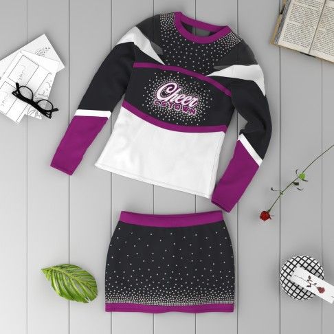 purple cheerleader costume women's two piece with sleeves purple 1