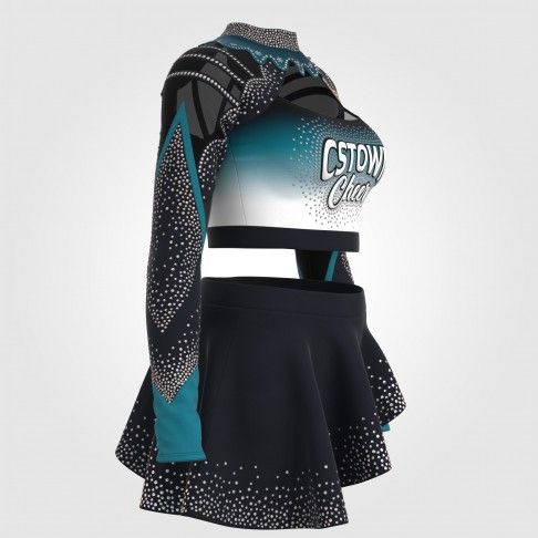 women blue retro cheerleading uniforms black 5