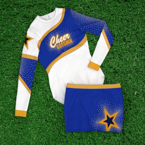 blue and yellow cheerleader long sleeve costume for 8 year olds blue 1