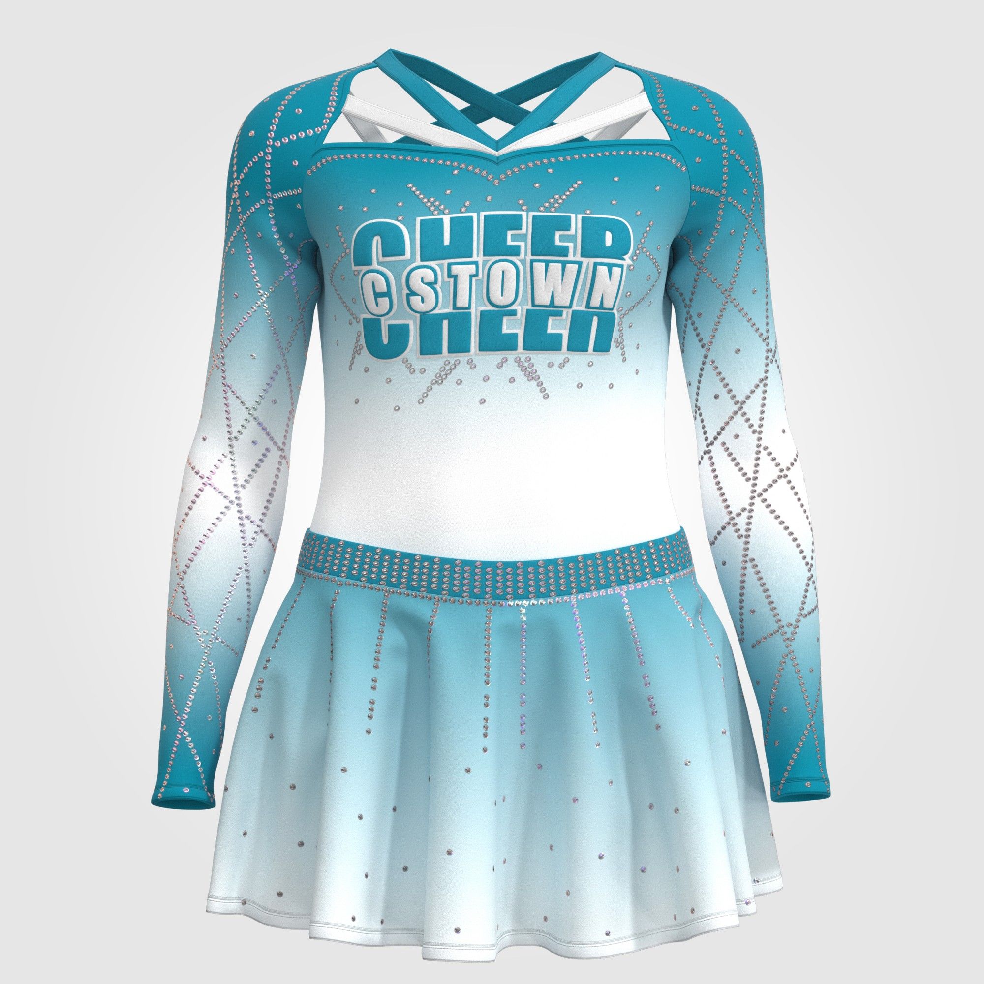  female halter top blue and white cheerleading outfit