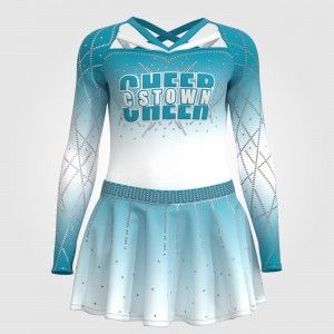 female halter top blue and white cheerleading outfit