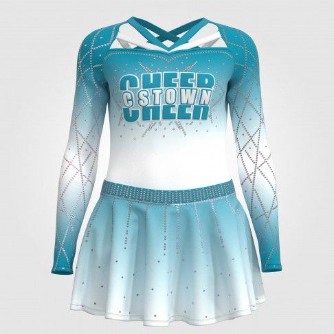  female halter top blue and white cheerleading outfit cyan 2