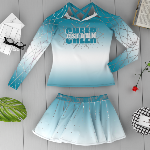  female halter top blue and white cheerleading outfit cyan 1