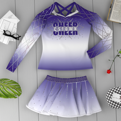  female halter top blue and white cheerleading outfit purple 1