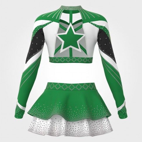 youth competition black and white long sleeve costume green 1