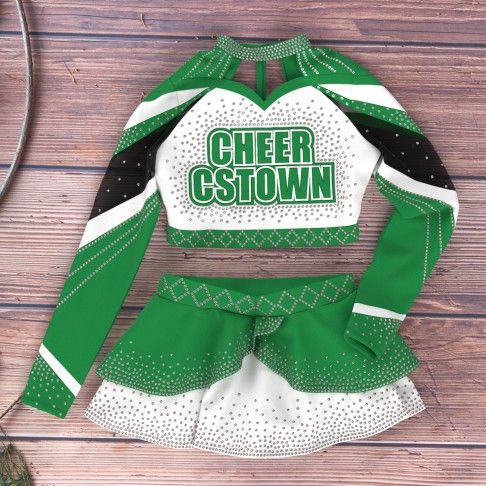 youth competition black and white long sleeve costume green 6
