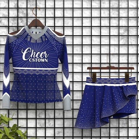 cheerleader long sleeve uniforms competition outfits blue 5