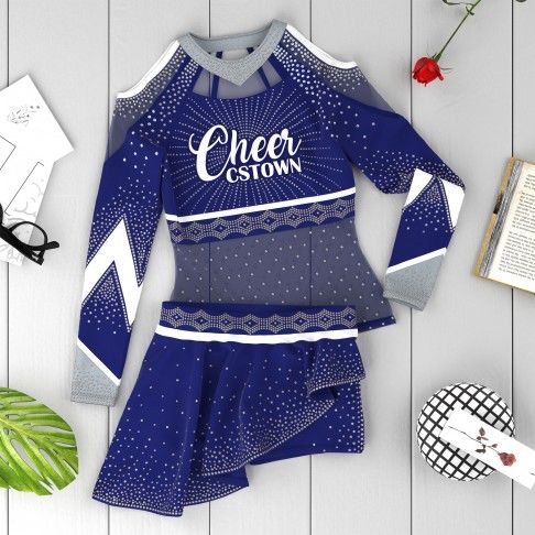 cheerleader long sleeve uniforms competition outfits blue 6