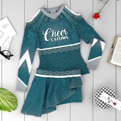 cheerleader long sleeve uniforms competition outfits green 6