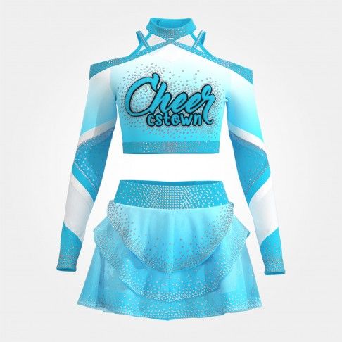 long sleeve blue and white cheerleading competition uniforms blue 0