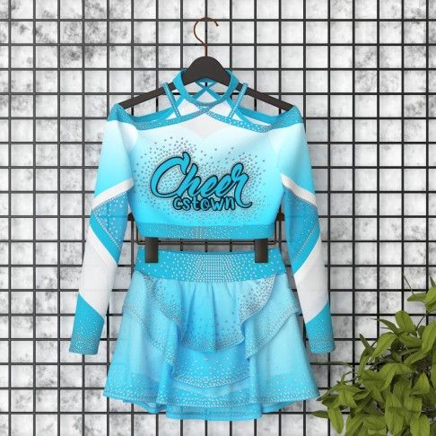 long sleeve blue and white cheerleading competition uniforms blue 5