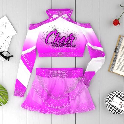 long sleeve blue and white cheerleading competition uniforms pink 6