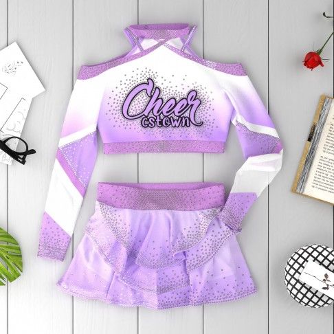 long sleeve blue and white cheerleading competition uniforms purple 6