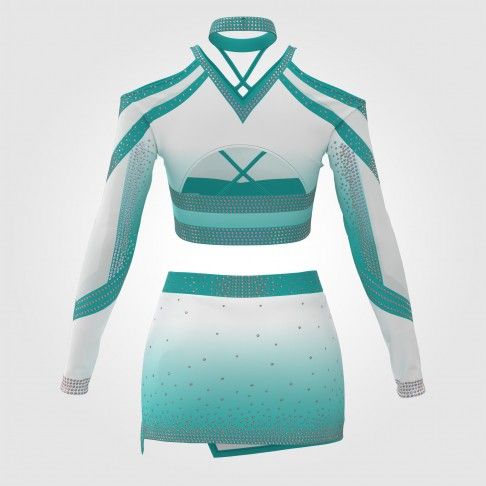 competition blue long sleeve cheer outfit green 1