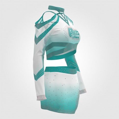 competition blue long sleeve cheer outfit green 3