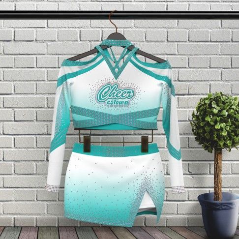competition blue long sleeve cheer outfit green 5