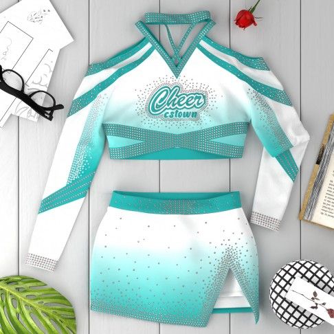 competition blue long sleeve cheer outfit green 6