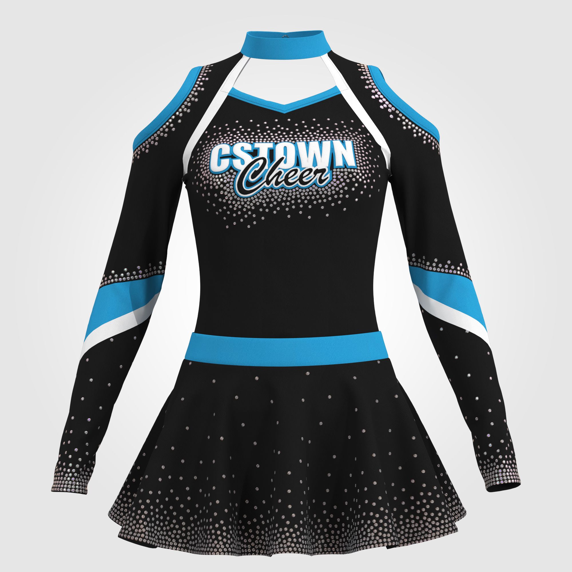 blue turtleneck cheerleading uniform