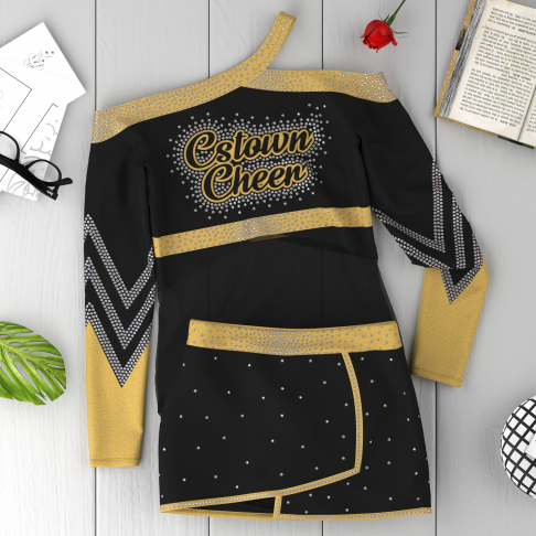 green and black cheap youth cheer uniforms template gold 6