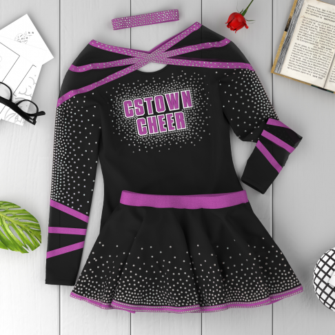 wholesale black and red cheer uniforms purple 6