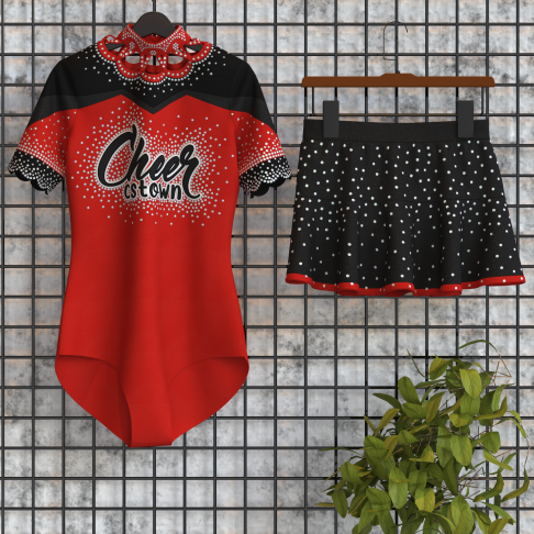 short sleeve black cheer outfit red 5