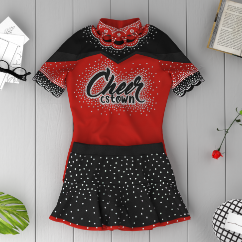 short sleeve black cheer outfit red 6