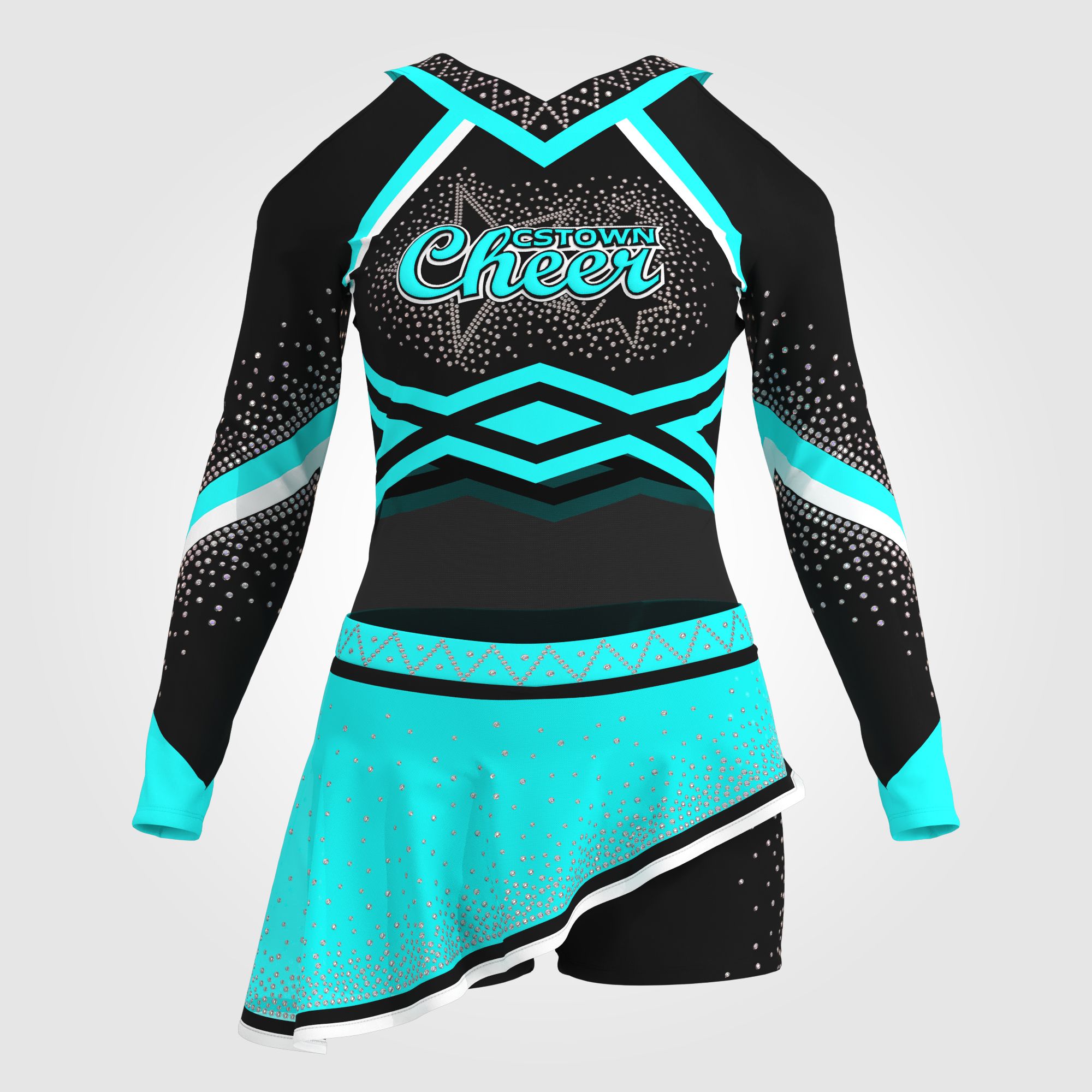 wholesale black and green modest cheer uniforms