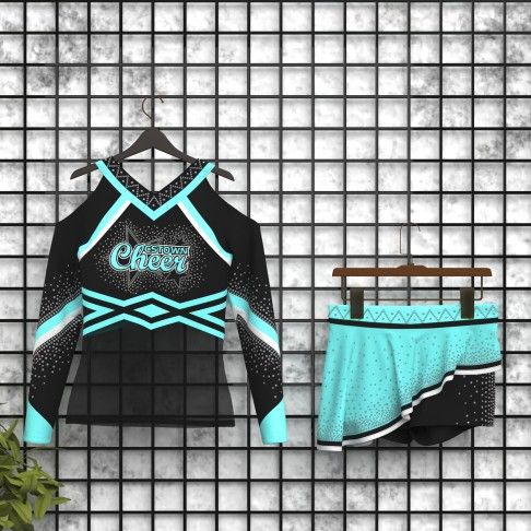 wholesale black and green modest cheer uniforms black 5