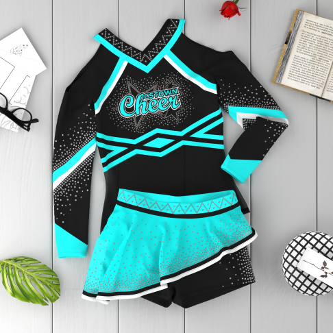 wholesale black and green modest cheer uniforms black 6