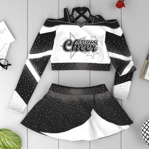 navy blue custom cheerleader uniform black 13