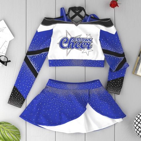 navy blue custom cheerleader uniform black 12