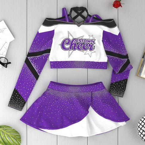 navy blue custom cheerleader uniform purple 6