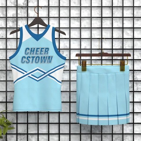  2 piece white sideline  cheer uniforms blue 5